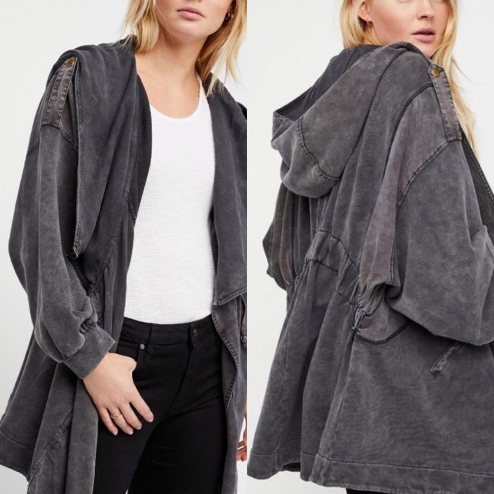 Free people cmon hooded cardigan jacket in black